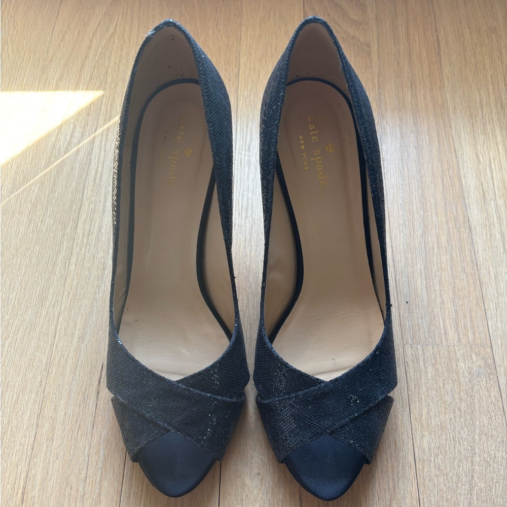kate spade Black Textured Peep-Toe Heels